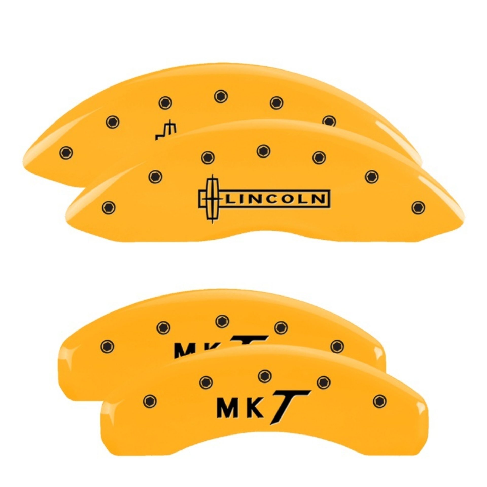Picture of MGP 4 Caliper Covers Engraved Front Lincoln Engraved Rear MKT Yellow finish black ch