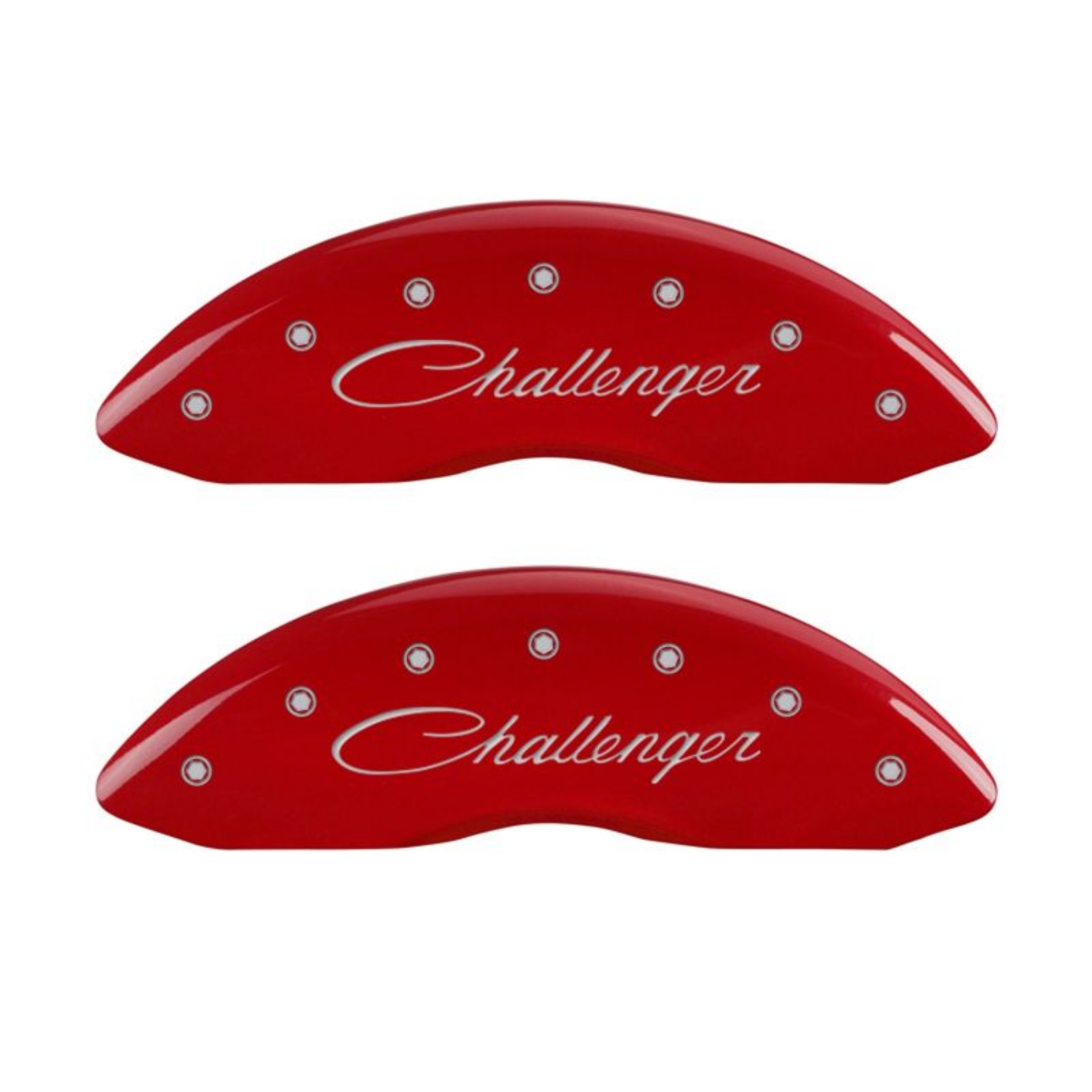 Picture of MGP 4 Caliper Covers Engraved Front Cursive-Challenger Engraved Rear RT Red finish silver ch