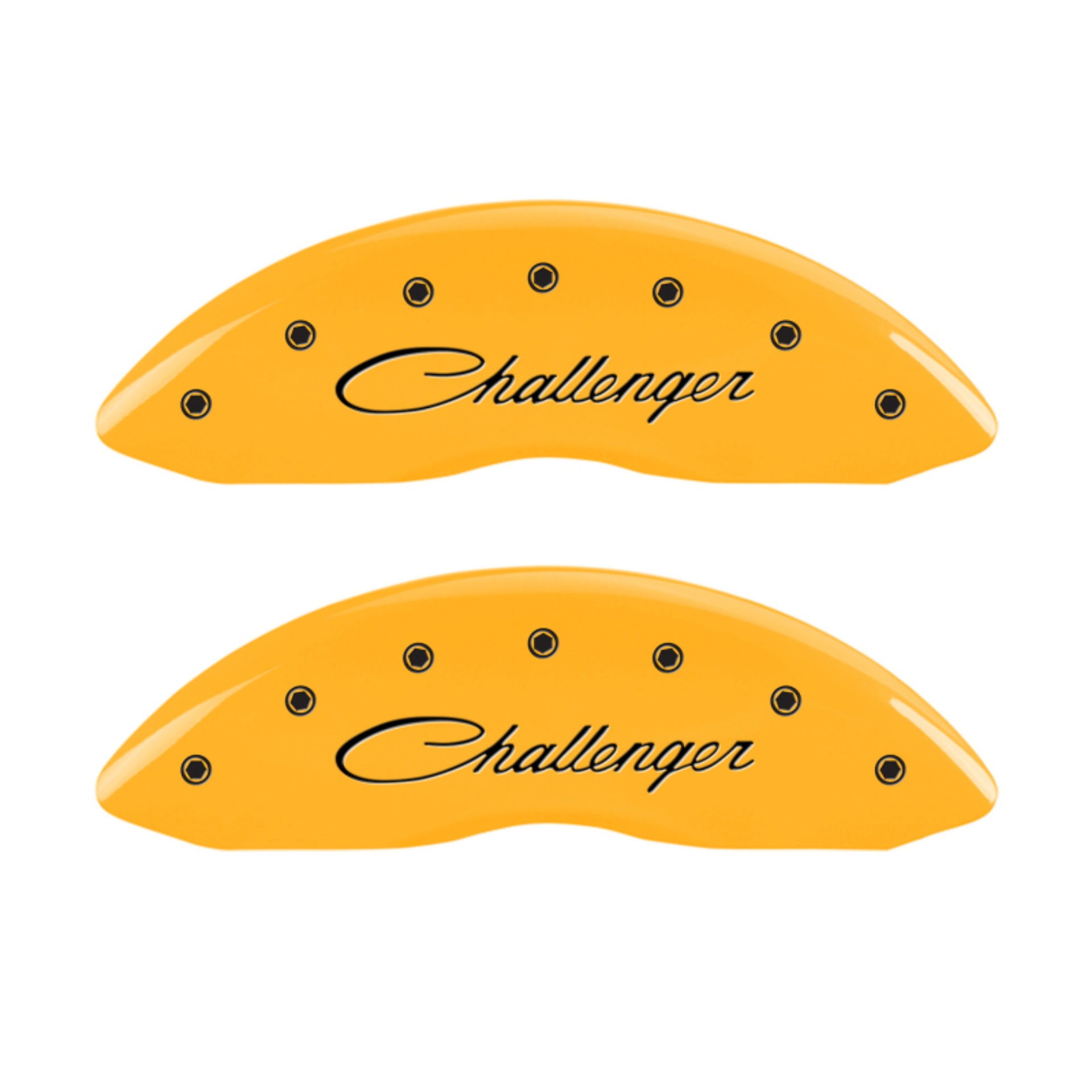 Picture of MGP 4 Caliper Covers Engraved Front Cursive-Challenger Engraved Rear RT Yellow finish black ch
