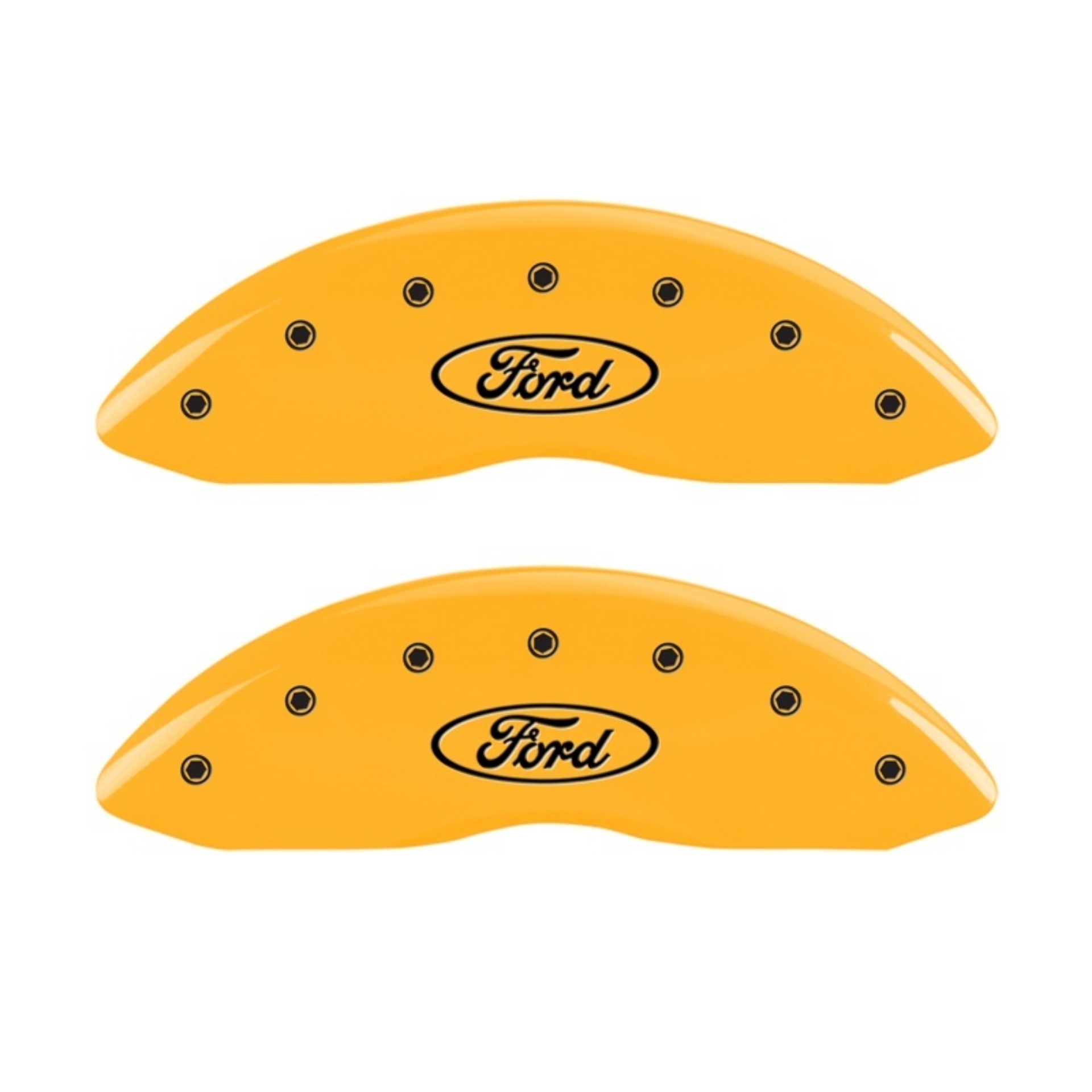 Picture of MGP Front set 2 Caliper Covers Engraved Front Oval logo-Ford Yellow finish black ch