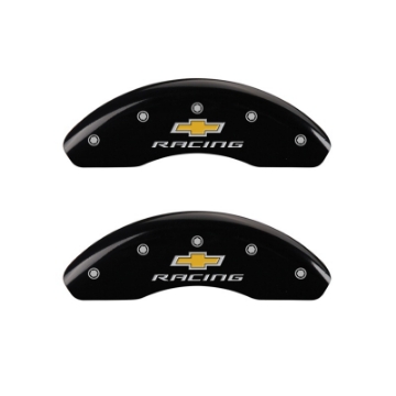 Picture of MGP Front set 2 Caliper Covers Engraved Front Chevy racing Black finish silver ch