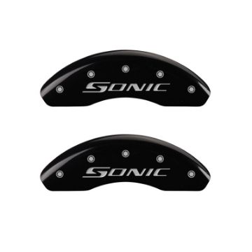 Picture of MGP Front set 2 Caliper Covers Engraved Front Sonic Black finish silver ch