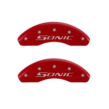 Picture of MGP Front set 2 Caliper Covers Engraved Front Sonic Red finish silver ch