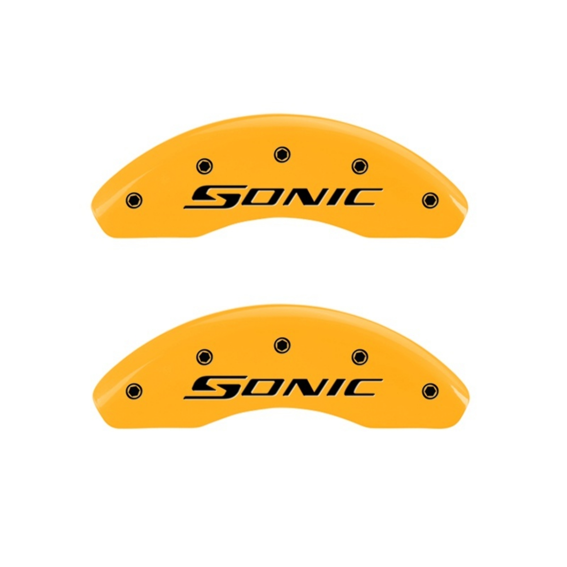 Picture of MGP Front set 2 Caliper Covers Engraved Front Sonic Yellow finish black ch