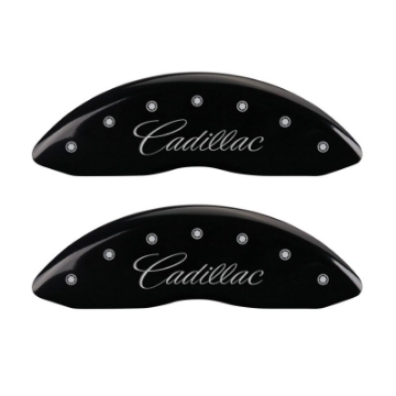 Picture of MGP 4 Caliper Covers Engraved Front Cursive-Cadillac Engraved Rear SRX Black finish silver ch