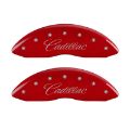 Picture of MGP 4 Caliper Covers Engraved Front Cursive-Cadillac Engraved Rear SRX Red finish silver ch