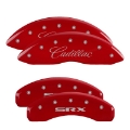 Picture of MGP 4 Caliper Covers Engraved Front Cursive-Cadillac Engraved Rear SRX Red finish silver ch