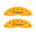 Picture of MGP 4 Caliper Covers Engraved Front Cursive-Cadillac Engraved Rear SRX Yellow finish black ch