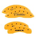 Picture of MGP 4 Caliper Covers Engraved Front Cursive-Cadillac Engraved Rear SRX Yellow finish black ch