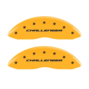 Picture of MGP 4 Caliper Covers Engrvd Front Block-Challenger Engrvd Rear Vintage Style-RT Yellow fnsh Blk ch
