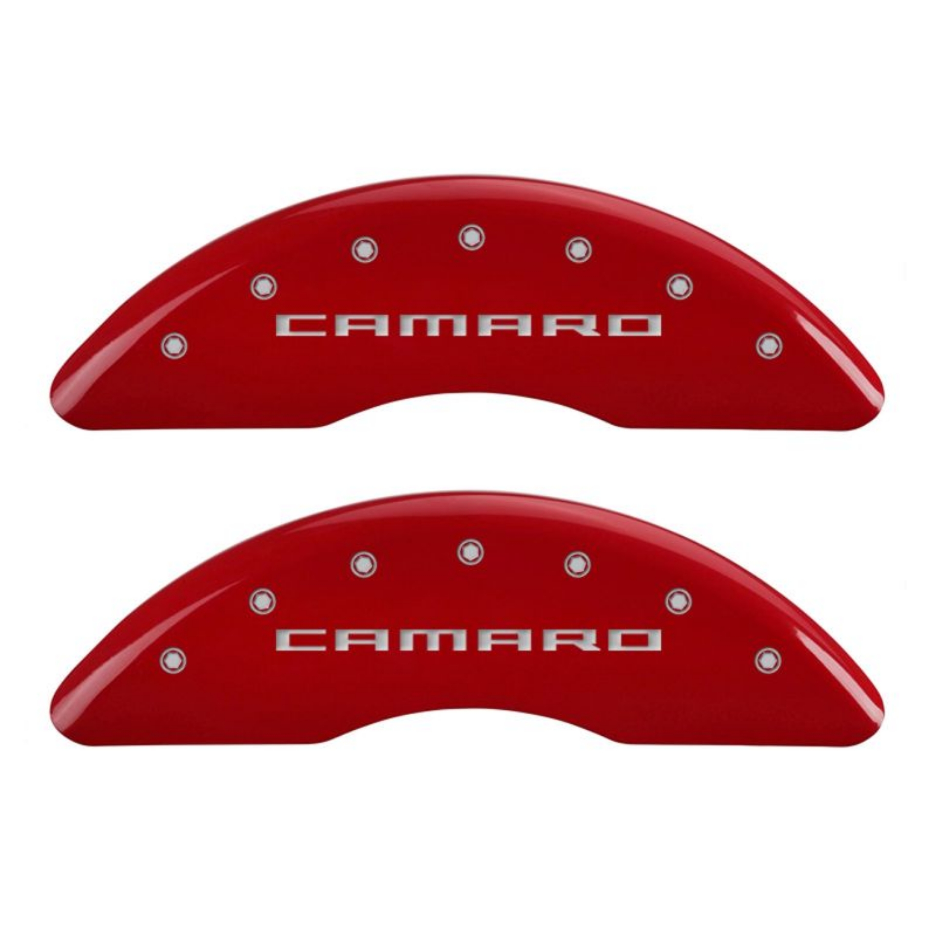 Picture of MGP 4 Caliper Covers Engraved Front Gen 5-Camaro Engraved Rear Gen 5-Z28 Red finish silver ch