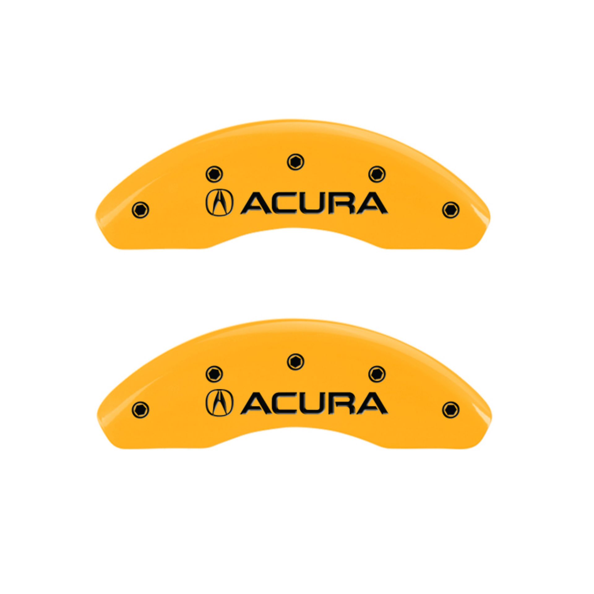 Picture of MGP 4 Caliper Covers Engraved Front & Rear Acura Yellow finish black ch