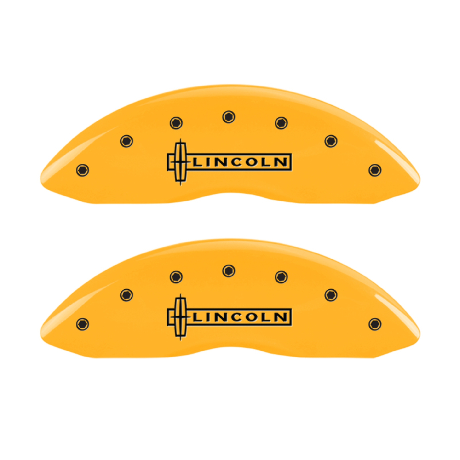 Picture of MGP 4 Caliper Covers Engraved Front Lincoln Engraved Rear Star logo Yellow finish black ch