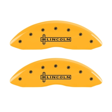 Picture of MGP 4 Caliper Covers Engraved Front Lincoln Engraved Rear Star logo Yellow finish black ch