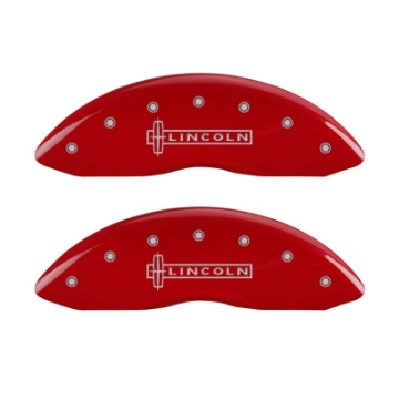 Picture of MGP 4 Caliper Covers Engraved Front Lincoln Engraved Rear MKS Red finish silver ch