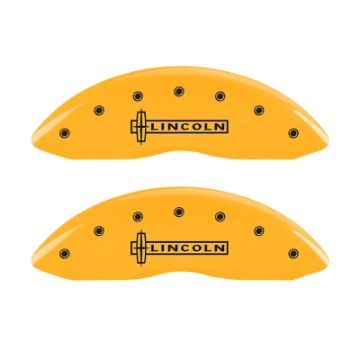 Picture of MGP 4 Caliper Covers Engraved Front Lincoln Engraved Rear MKS Yellow finish black ch