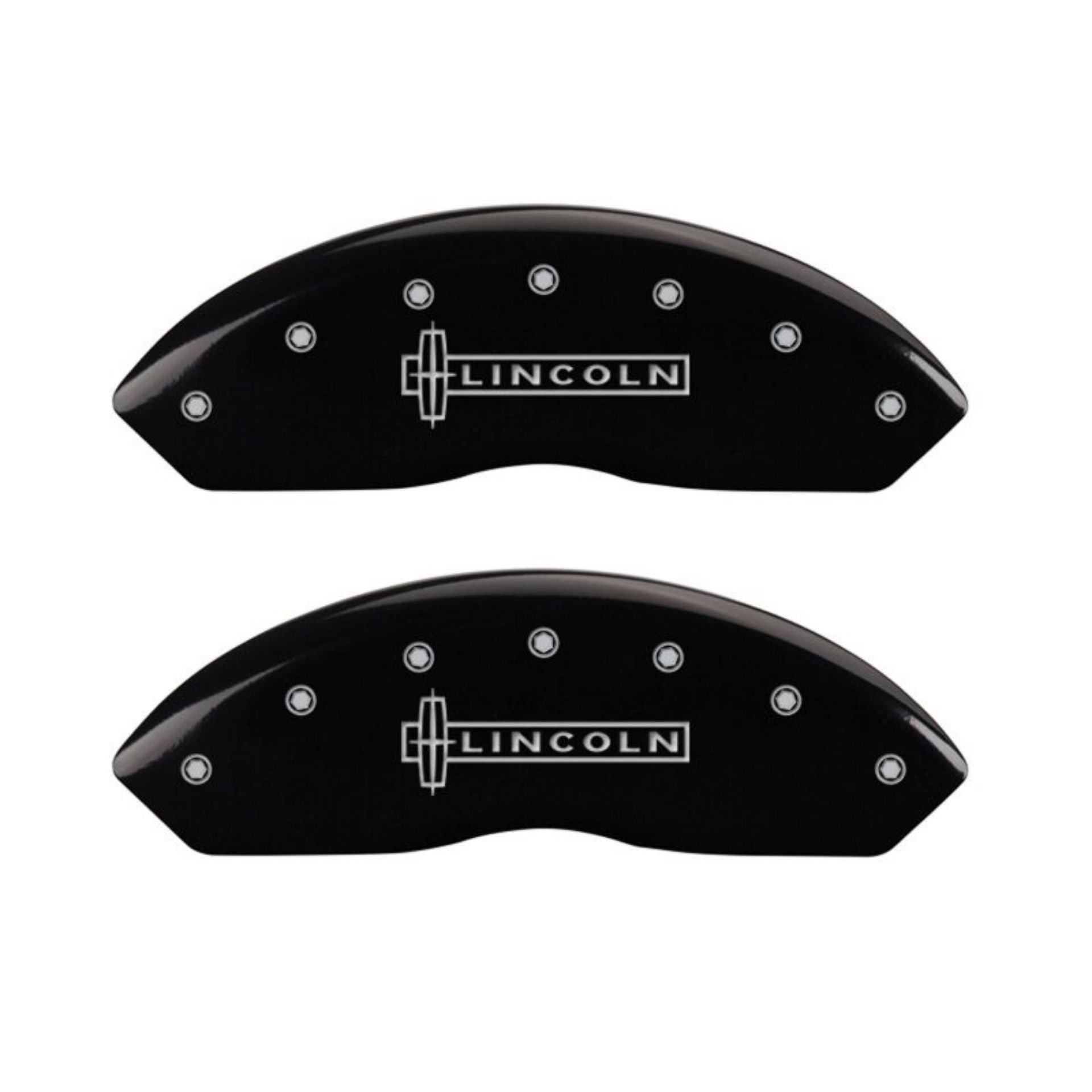 Picture of MGP 4 Caliper Covers Engraved Front Lincoln Engraved Rear Star logo Black finish silver ch