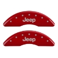 Picture of MGP 4 Caliper Covers Engraved Front JEEP Engraved Rear JEEP Grill logo Red finish silver ch