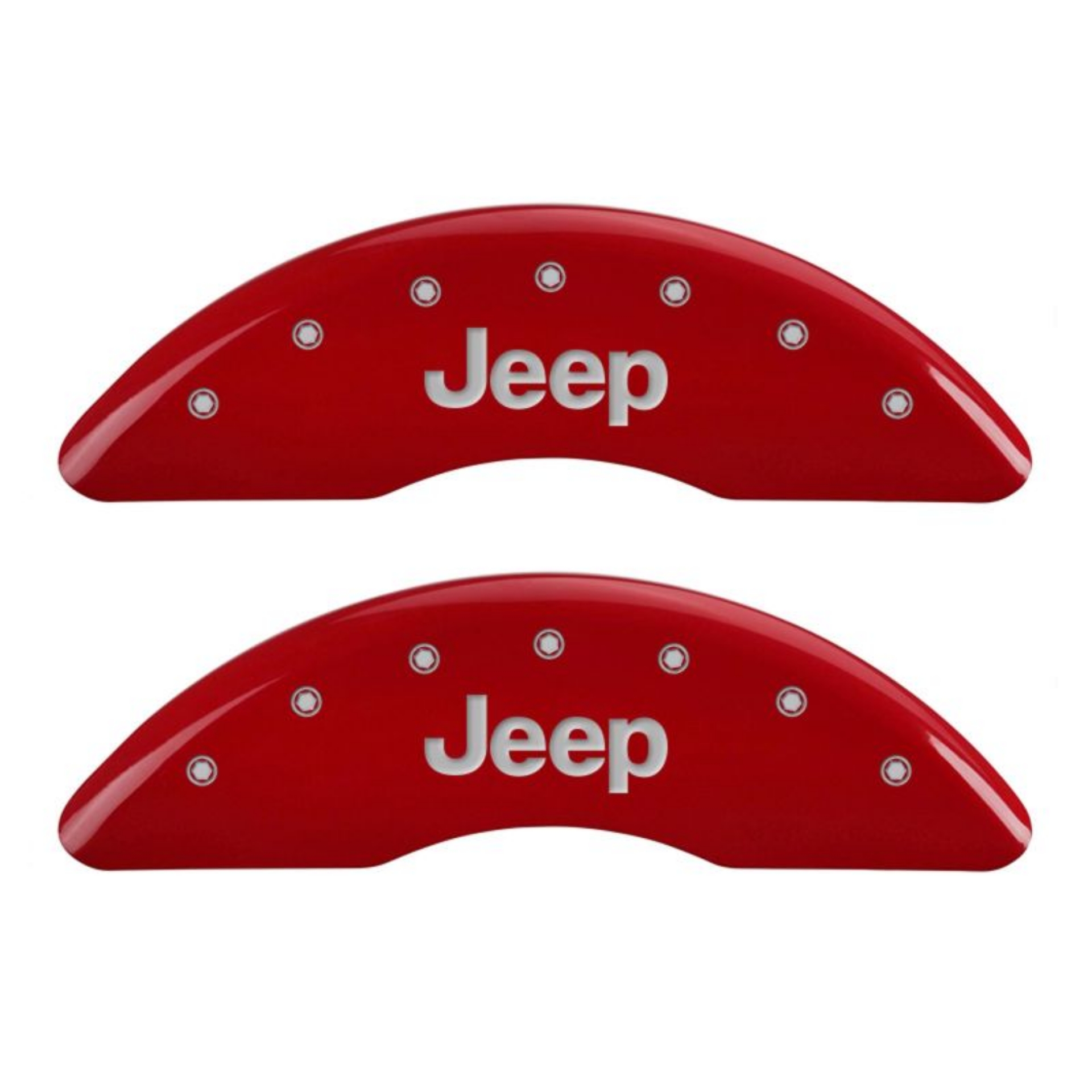 Picture of MGP 4 Caliper Covers Engraved Front JEEP Engraved Rear JEEP Grill logo Red finish silver ch