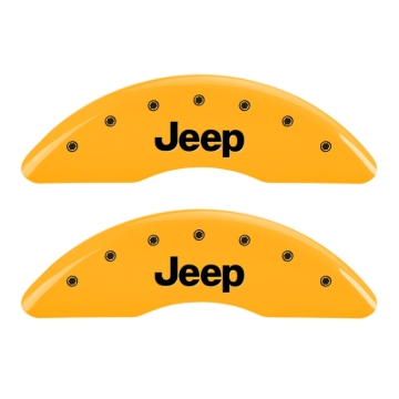 Picture of MGP 4 Caliper Covers Engraved Front JEEP Engraved Rear JEEP Grill logo Yellow finish black ch