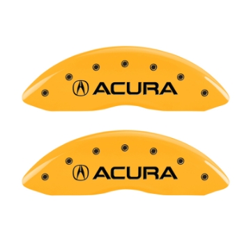 Picture of MGP 4 Caliper Covers Engraved Front & Rear Acura Yellow finish black ch