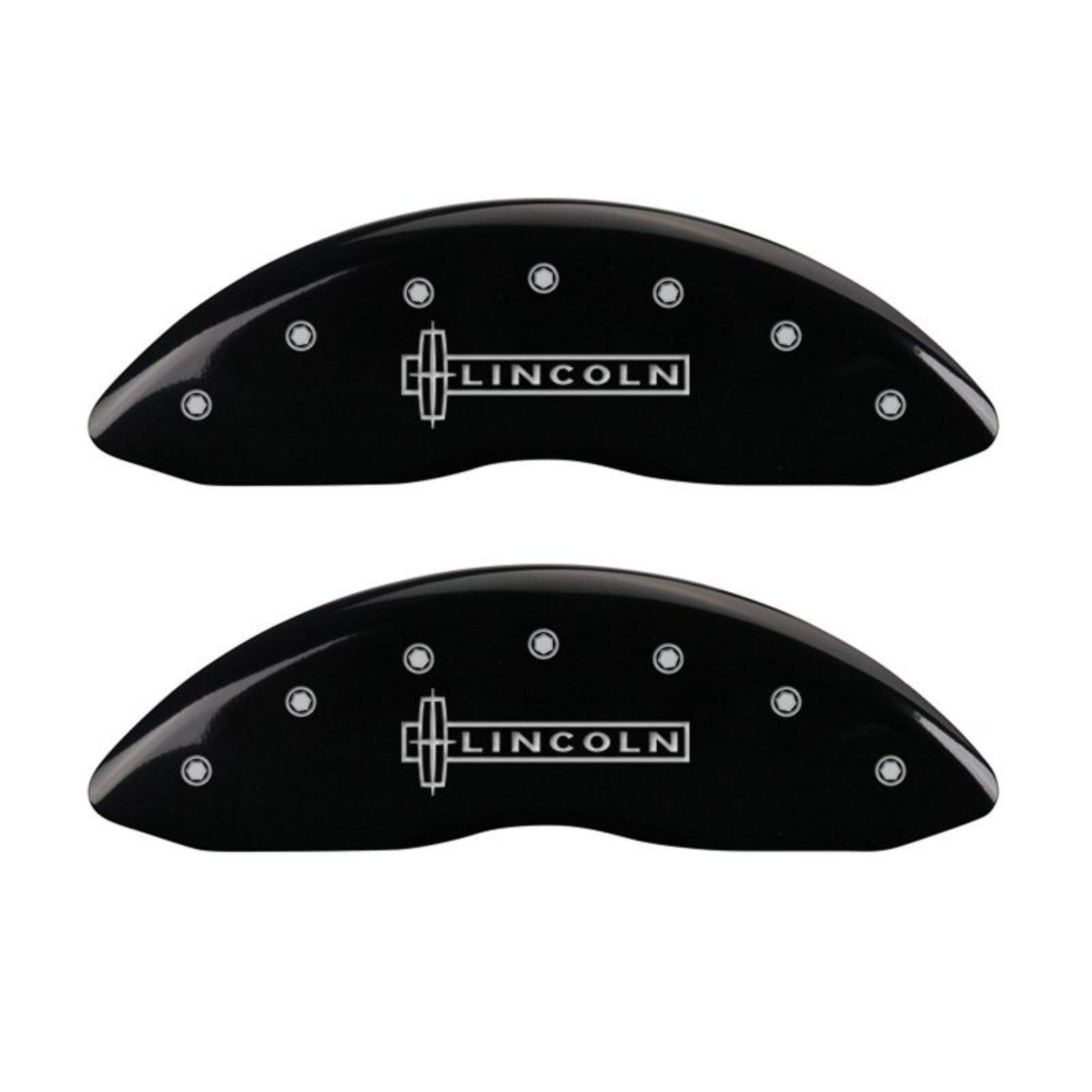 Picture of MGP 4 Caliper Covers Engraved Front Lincoln Engraved Rear Star logo Black finish silver ch