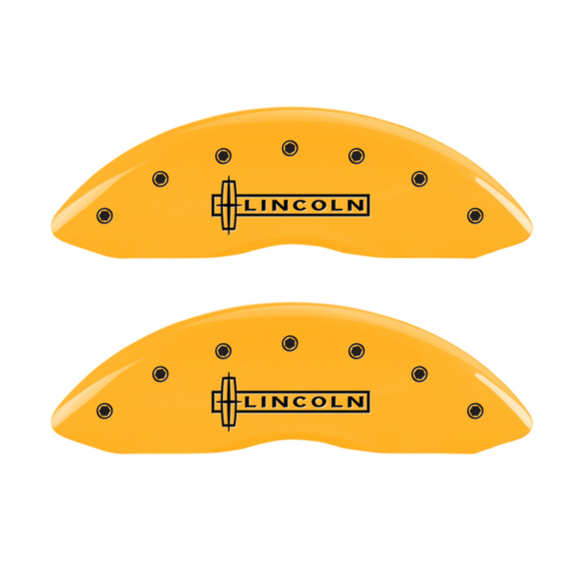 Picture of MGP 4 Caliper Covers Engraved Front Lincoln Engraved Rear MKT Yellow finish black ch