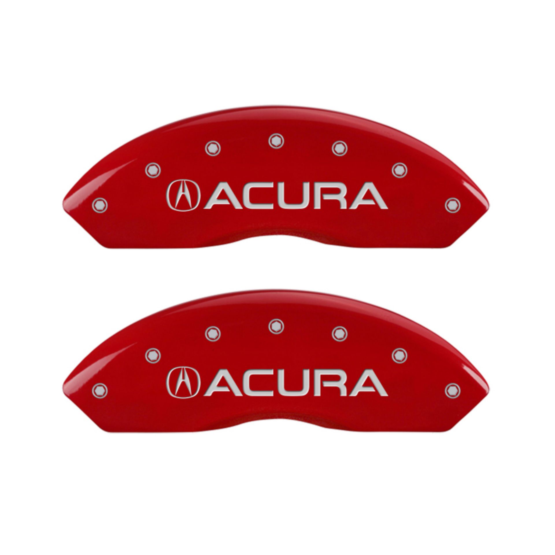 Picture of MGP 4 Caliper Covers Engraved Front & Rear Acura Red finish silver ch