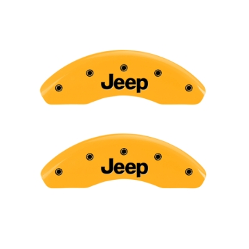 Picture of MGP 4 Caliper Covers Engraved Front JEEP Engraved Rear JEEP Grill logo Yellow finish black ch