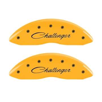 Picture of MGP 4 Caliper Covers Engraved Front Cursive-Challenger Engraved Rear RT Yellow finish black ch