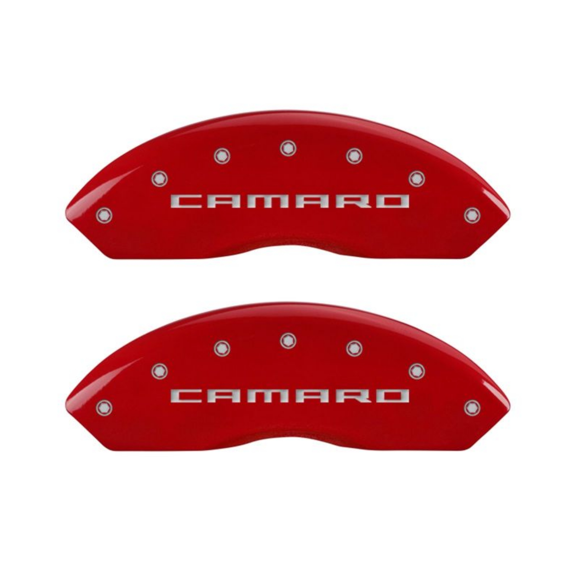 Picture of MGP 4 Caliper Covers Engraved Front Gen 5-Camaro Engraved Rear Gen 5-RS Red finish silver ch