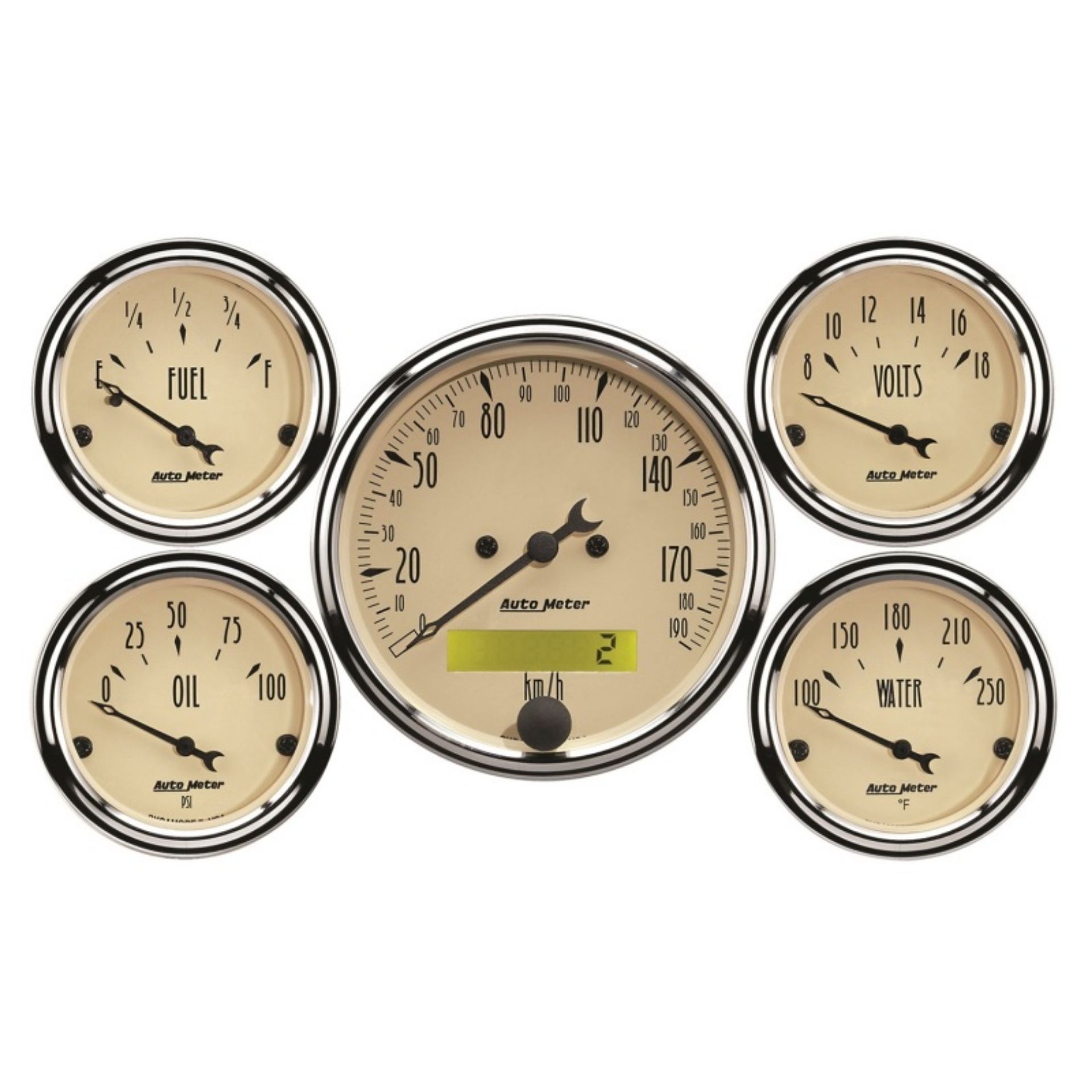 Picture of Autometer Antique Beige 5-Gauge Kit 3-1-8in Electrical Speedometer 190KPH