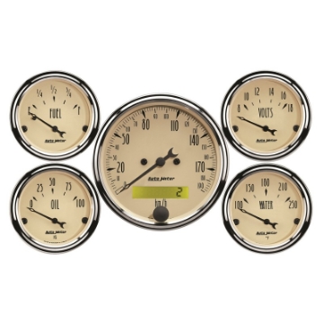 Picture of Autometer Antique Beige 5-Gauge Kit 3-1-8in Electrical Speedometer 190KPH