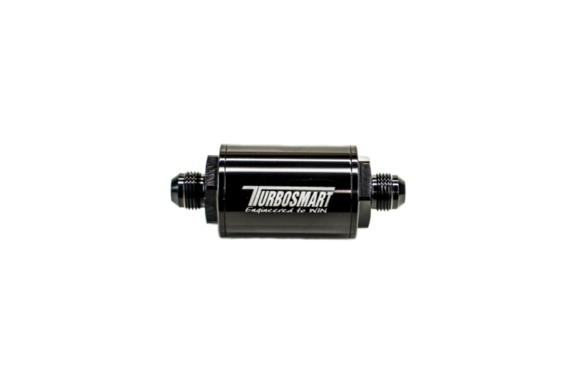 Picture of Turbosmart FPR Billet Inline Fuel Filter 1-75in OD 3-825in Length AN-8 Male Inlet - Black
