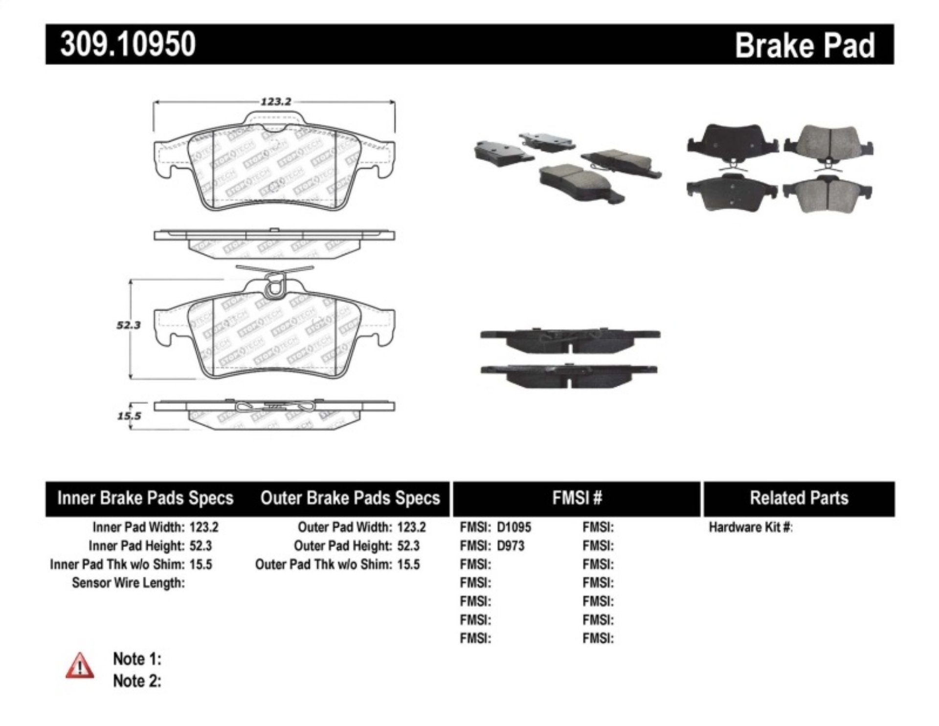 Picture of StopTech Performance 07-09 Mazdaspeed3 - 06-07 Mazdaspeed6 - 06-07 Mazda3 Rear Brake Pads