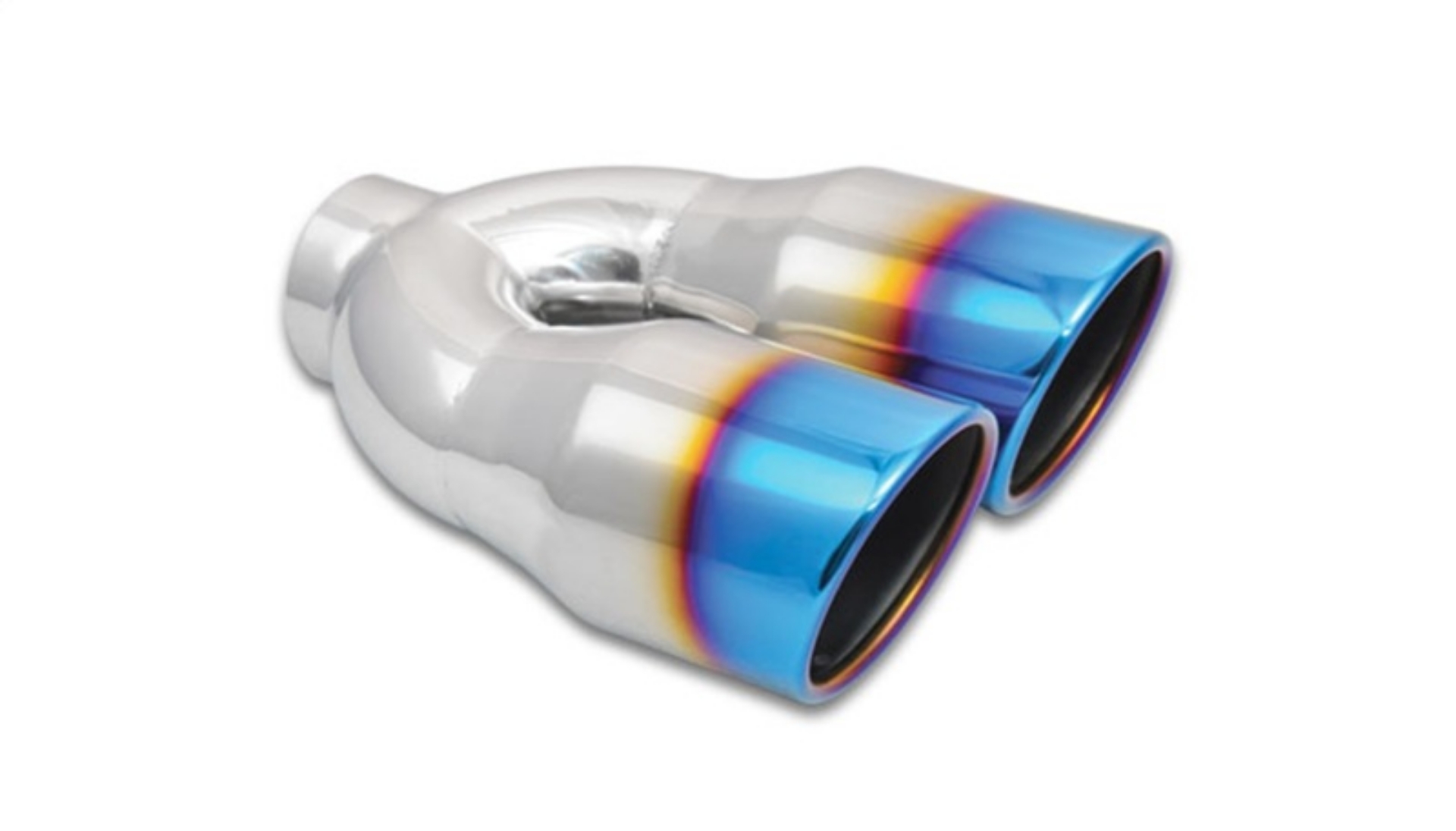 Picture of Vibrant 2-5in ID Dual 3-5in OD Round SS Tips Single Wall Angle Cut w-Burnt Blue Finish