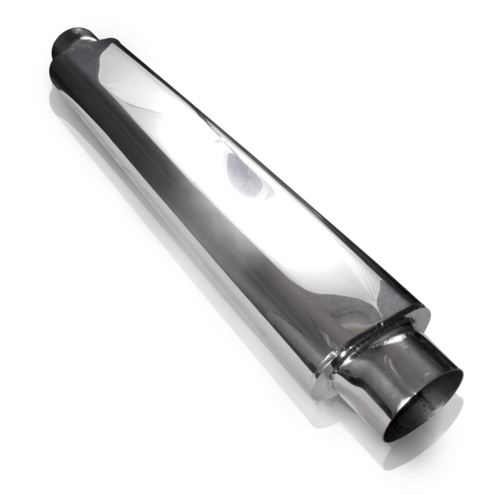 Picture of Stainless Works Smooth Oval Muffler - 24in Long 2 1-2in ID Inlets Both Ends
