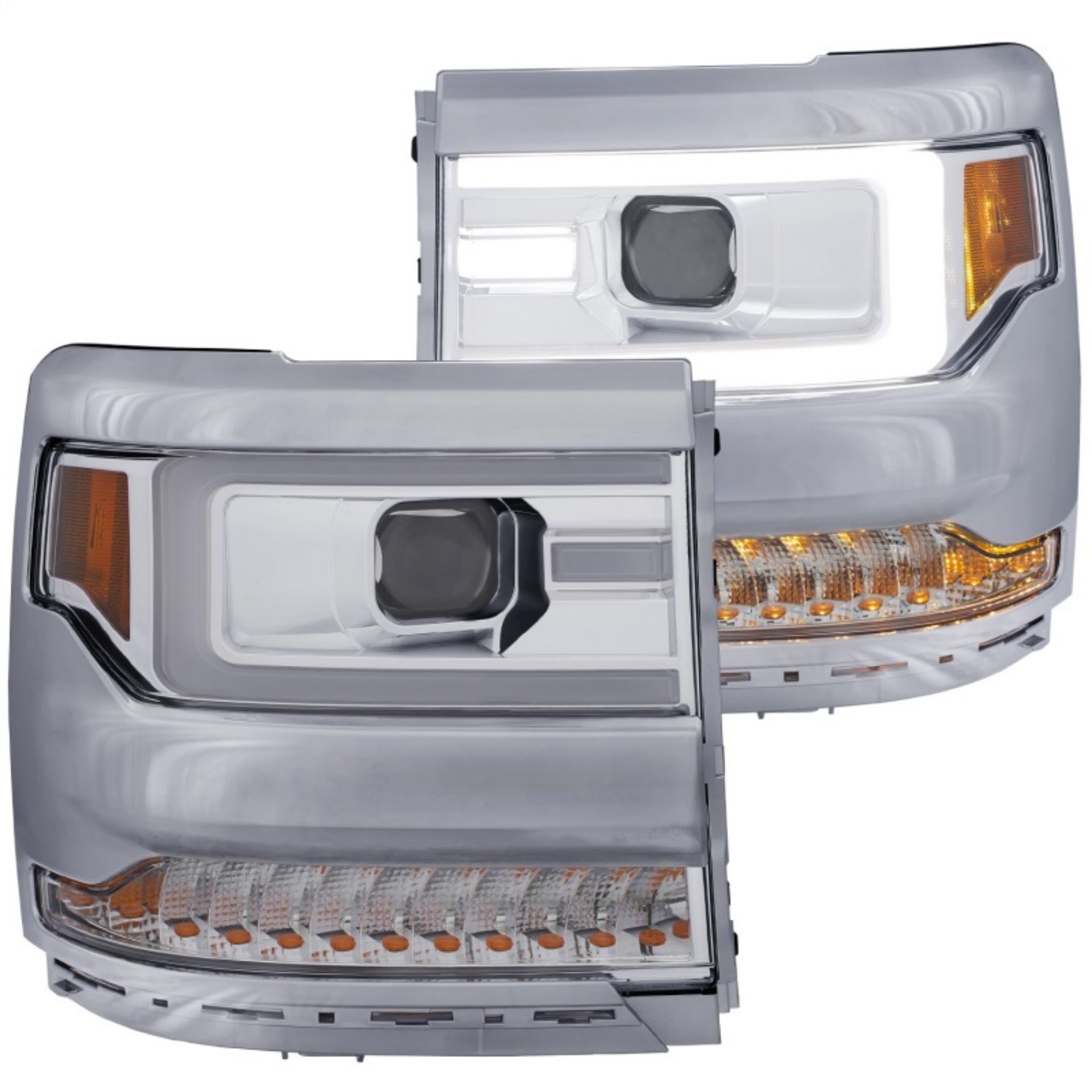 Picture of ANZO 16-17 Chevy Silverado 1500 Projector Headlights Plank Style Design Chrome w- Amber