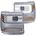 Picture of ANZO 16-17 Chevy Silverado 1500 Projector Headlights Plank Style Design Chrome w- Amber