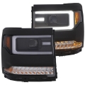 Picture of ANZO 16+ Chevy Silverado 1500 Projector Headlights Plank Style Black w-Amber-Sequential Turn Signal