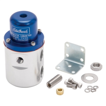 Picture of Edelbrock Fuel Pressure Regulator Carbureted 160 GPH 5-10 PSI 3-8In In-Out Returnless Blue-Clear
