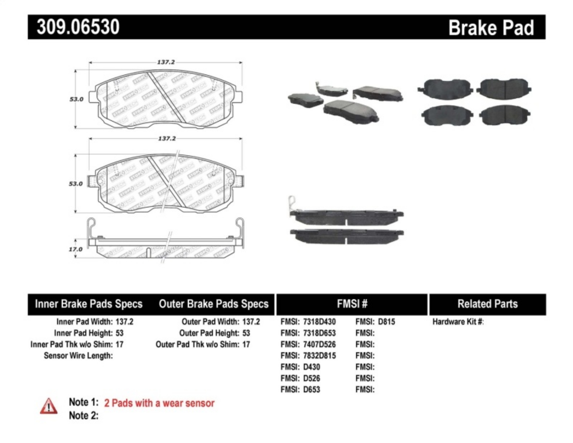 Picture of StopTech Performance 02-05 350z - 03-04 G35 - 03-05 G35X Front Brake Pads