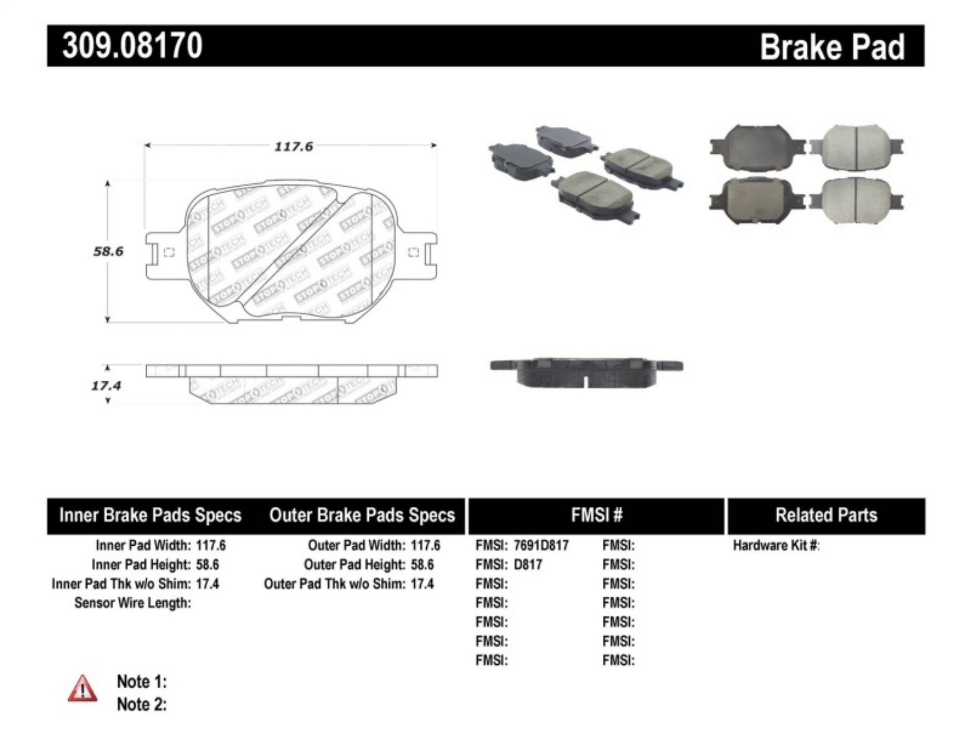 Picture of StopTech Performance 05-08 Scion tC- 01-05 Celica GT- 00-05 Celica GT-S Front Brake Pads