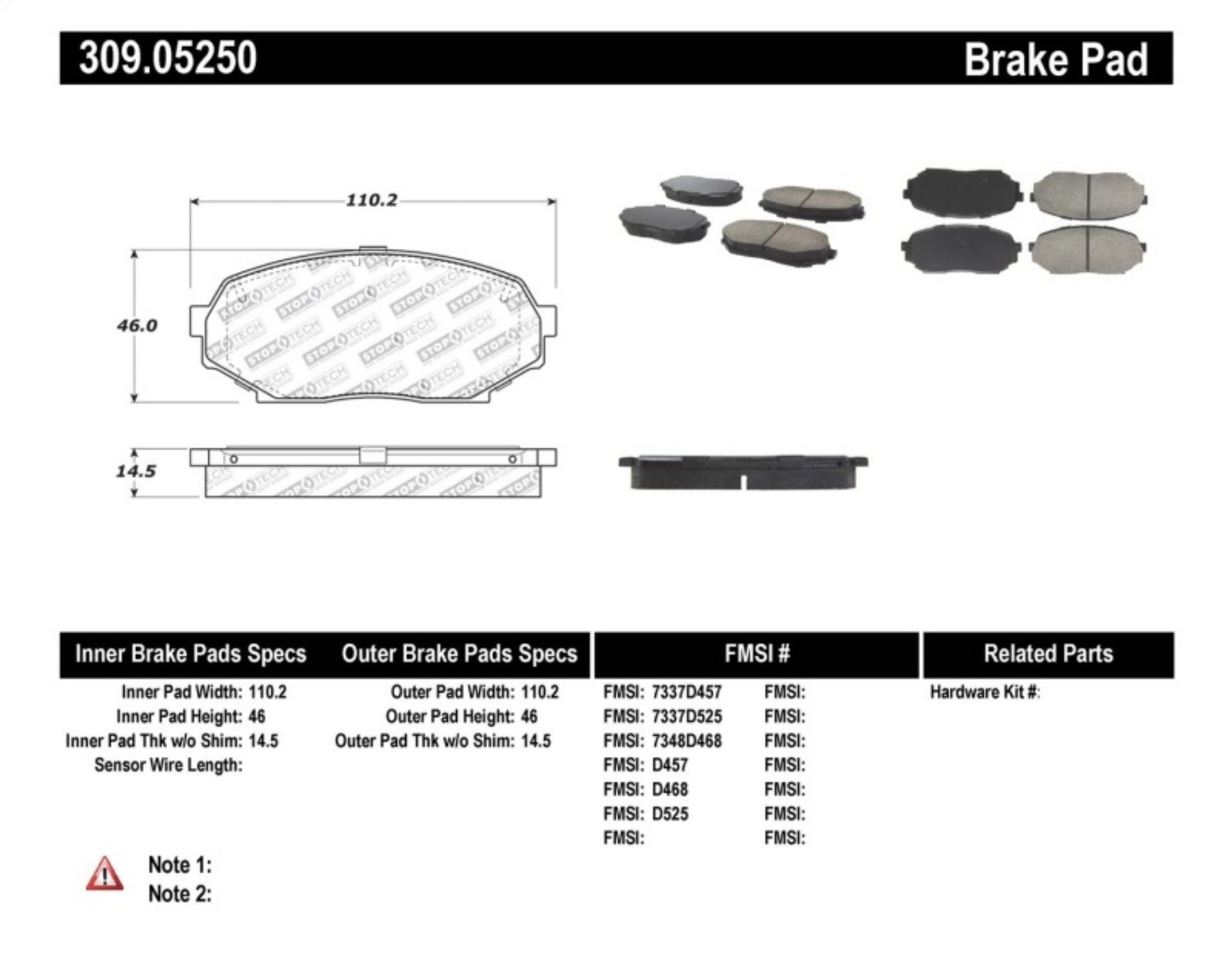 Picture of StopTech Performance 90-93 Mazda Miata Front Brake Pads D525