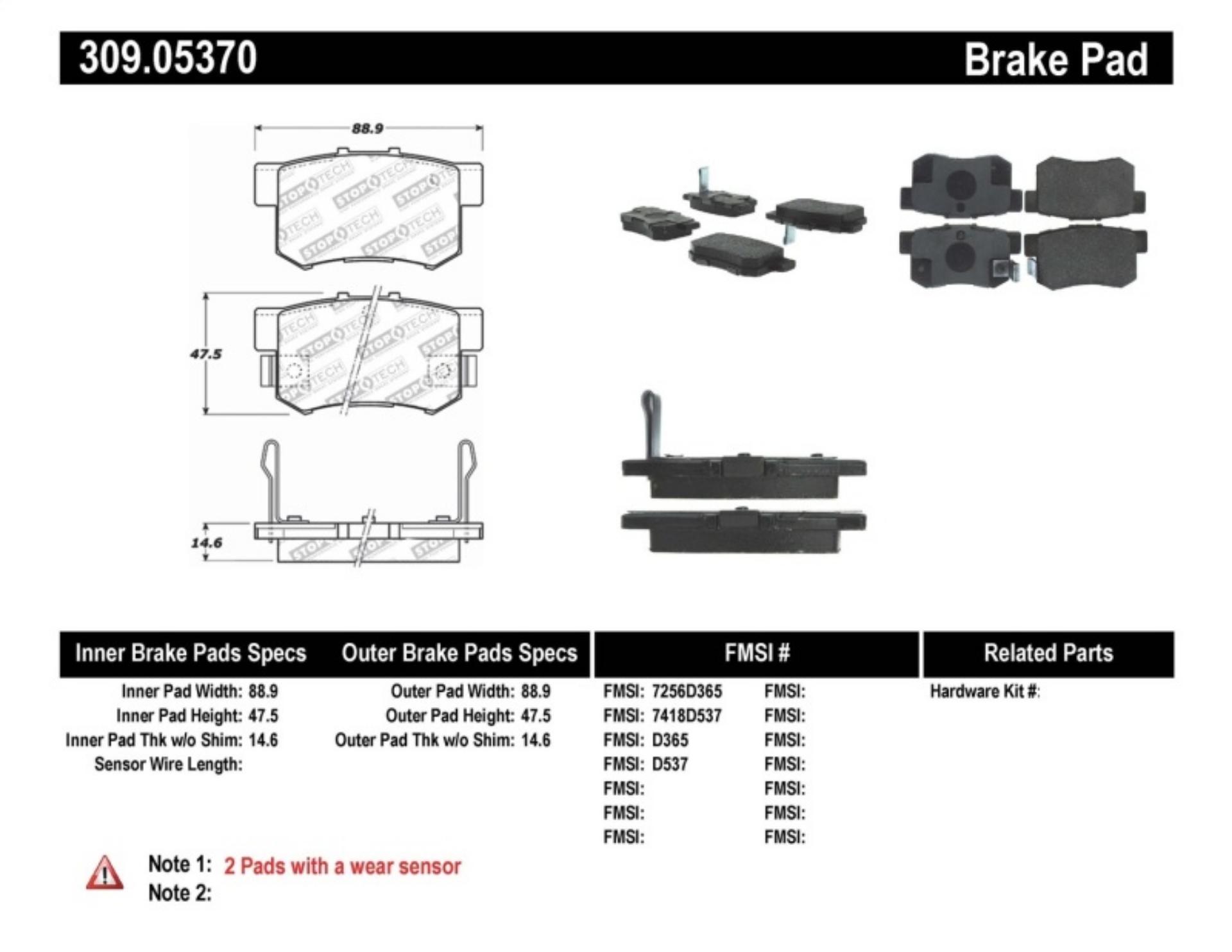 Picture of StopTech Performance 00-09 Honda S2000 - 92-07 Accord - 04-10 Acura TSX - 02-06 RSX Rear Brake Pads