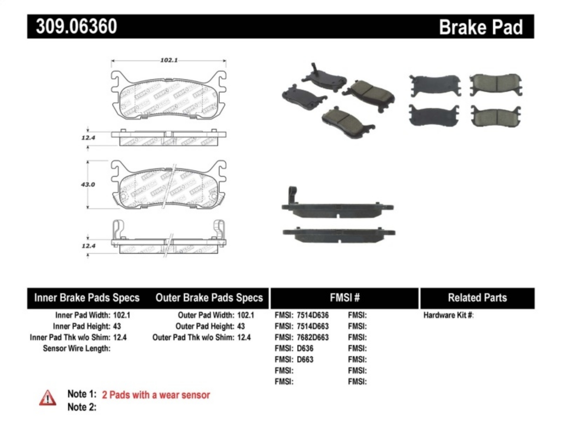 Picture of StopTech Performance 94-97-99-05 Miata w- Normal Suspension Rear Brake Pads D636