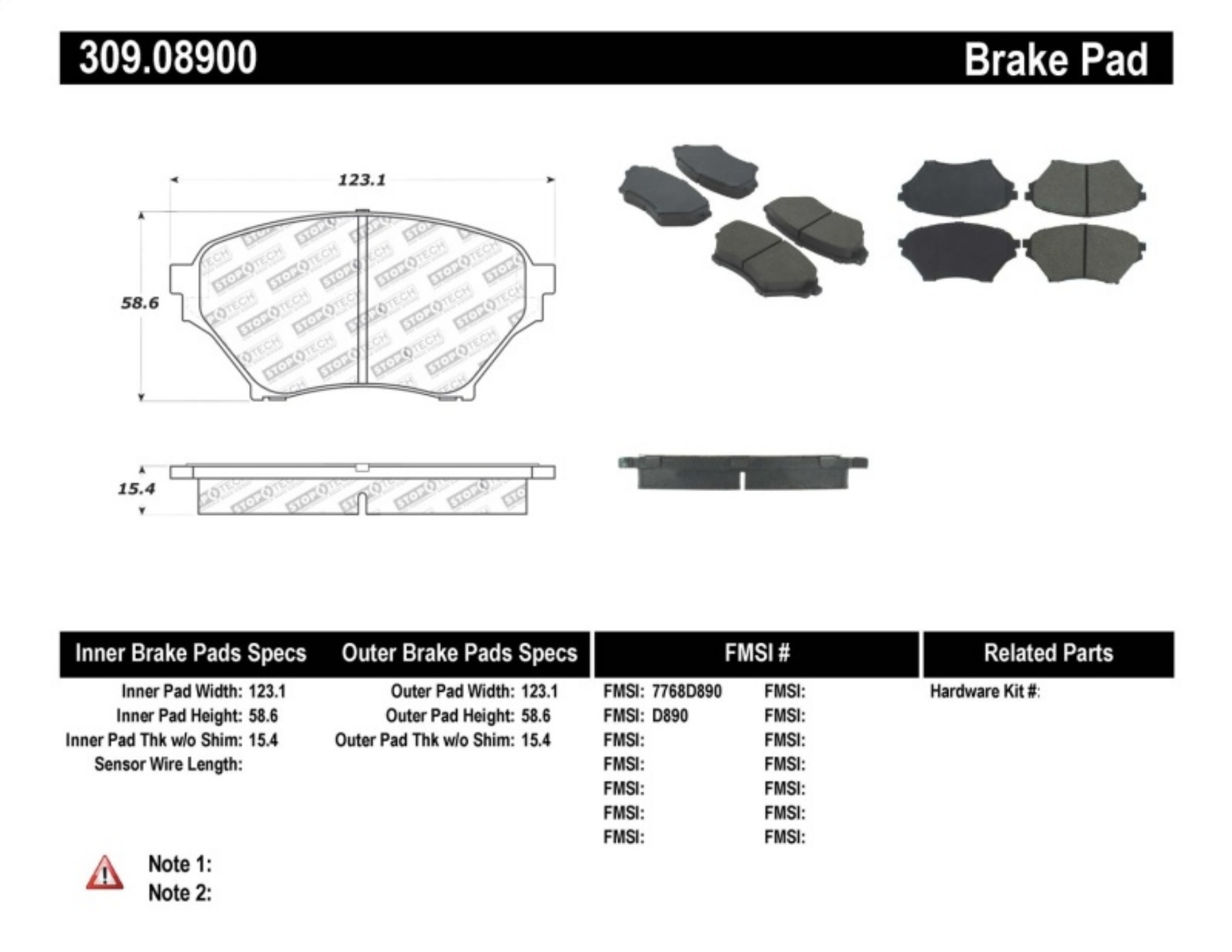 Picture of StopTech Performance 01-05 Miata w- Sport Suspension Front Brake Pads D890