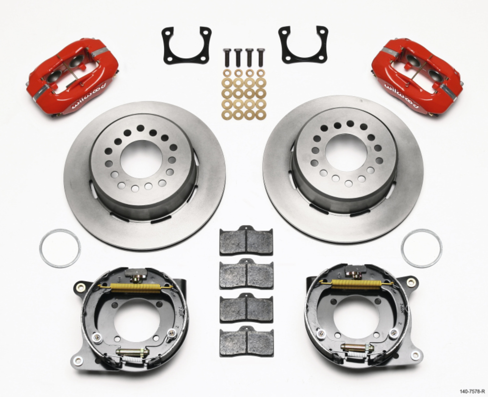 Picture of Wilwood Forged Dynalite P-S Park Brake Kit Red Chevy 12 Bolt-Spec 3-15in Brng