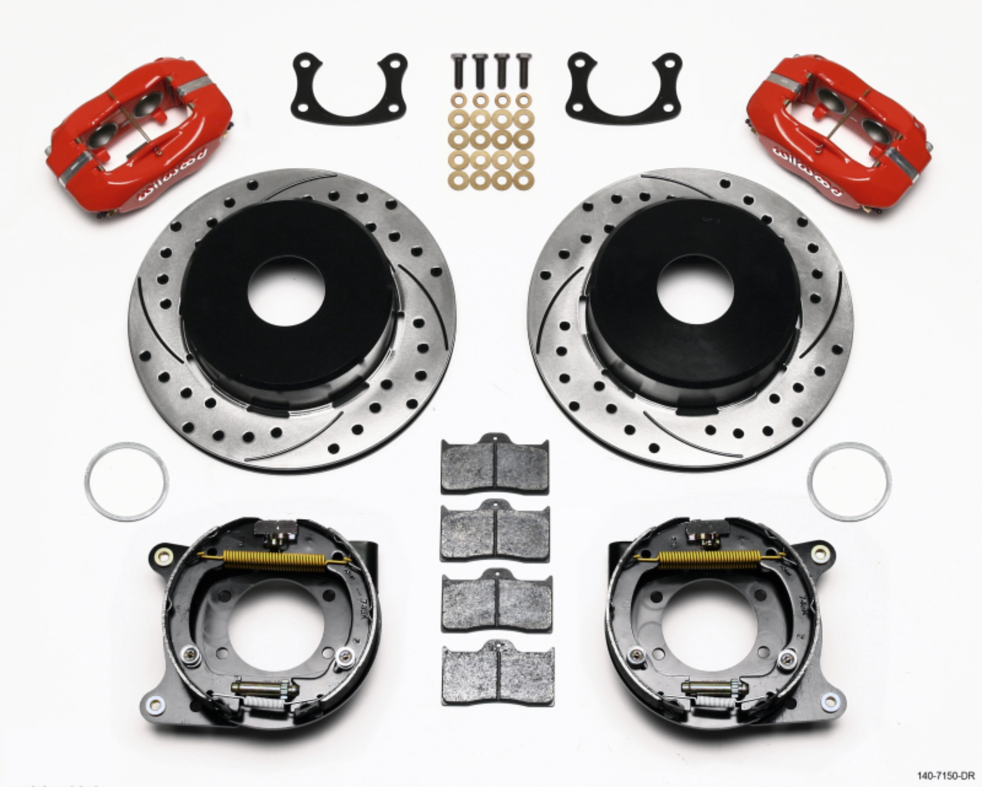 Picture of Wilwood Forged Dynalite P-S Park Brake Kit Drilled Red Big Ford New 2-50in Offset Currie Blank