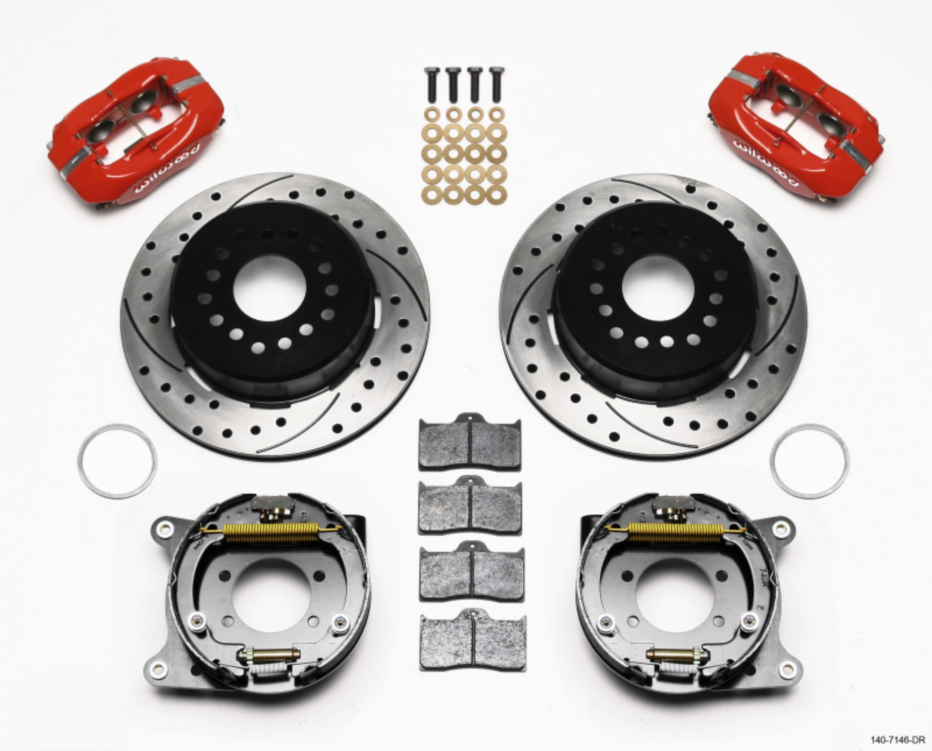 Picture of Wilwood Forged Dynalite P-S Park Brake Kit Drilled Red Ford 8-8 w-2-5in Offset-5 Lug